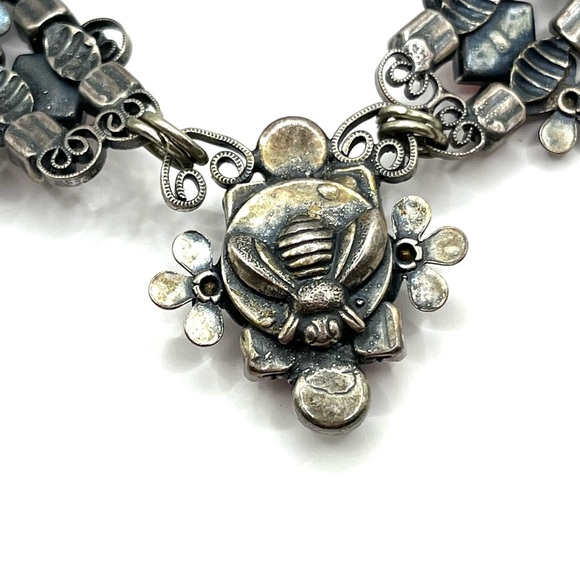 Mary DeMarco Necklace Bracelet Earrings Set Pink Silver Pewter Floral Butterfly - Picture 7 of 16